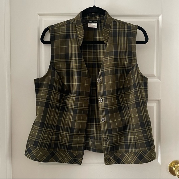 Vintage green checkered vest, US Size L - Picture 1 of 3